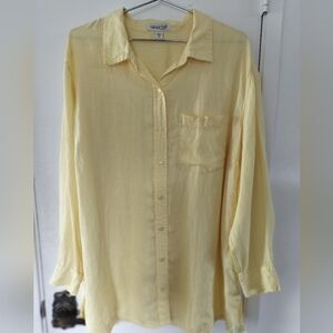 Coldwater Creek Women's 2x 100% Linen Button Up Shirt Yellow